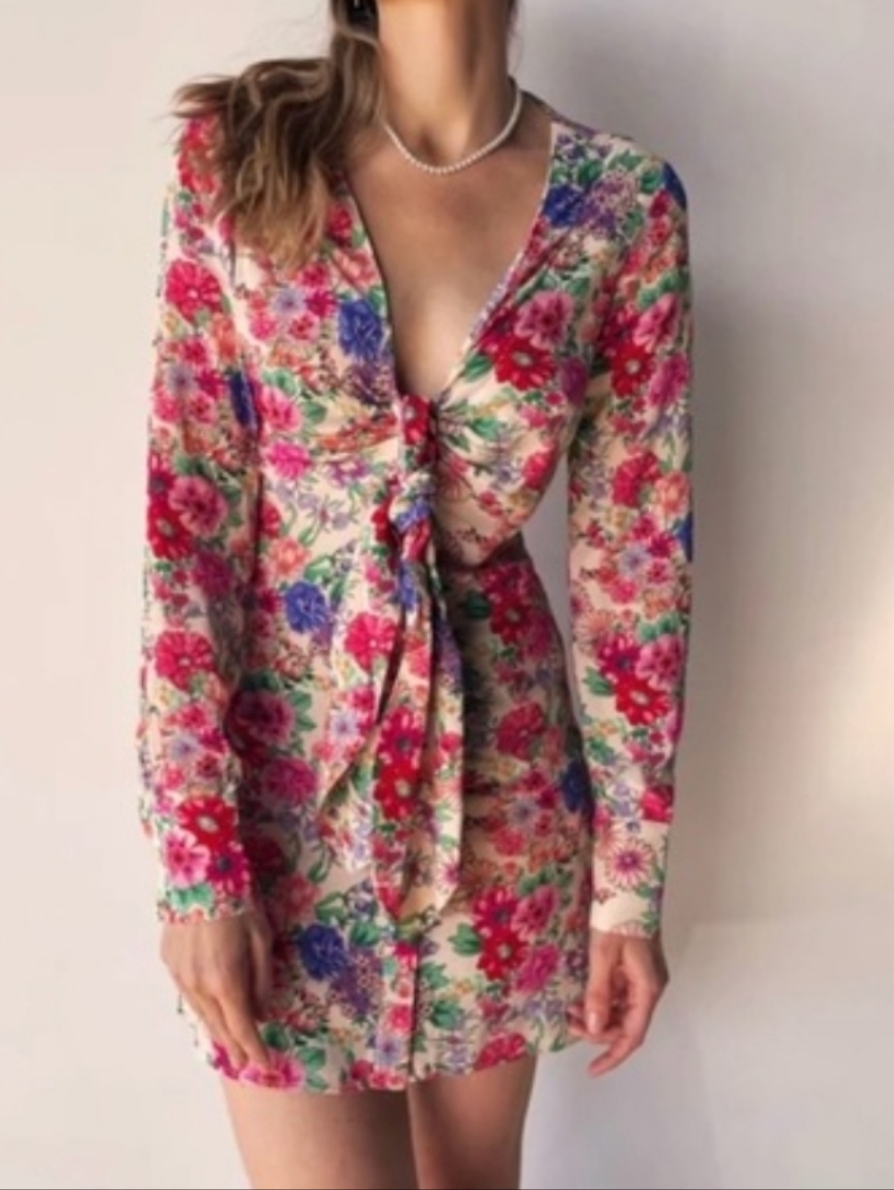 Favorite Daughter Floral Tie-Front Mini Dress in Pink and Green Size 6